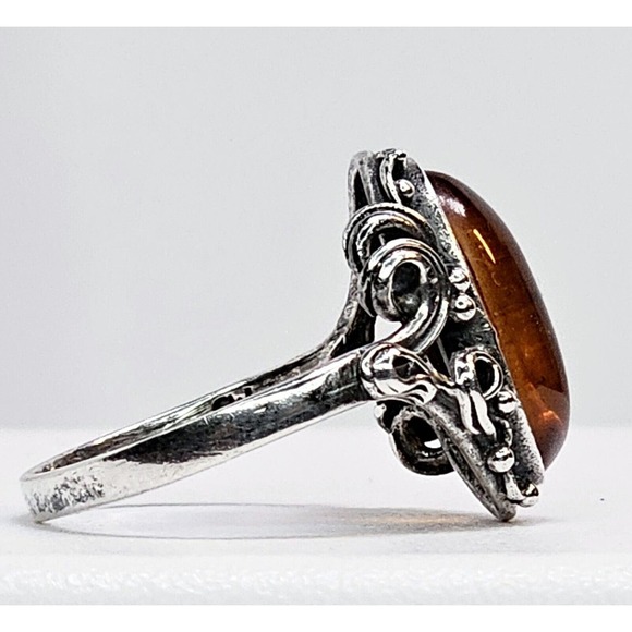 Vintage Sterling Silver Amber Ring SZ 7 - Picture 3 of 8